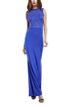 Blue Round Neck Slim  Maxi Linking Rhinestone Fishtail Dress for Party Evening Cocktail Prom Bridesmaid Ball