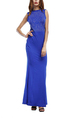 Blue Round Neck Slim  Maxi Linking Rhinestone Fishtail Dress for Party Evening Cocktail Prom Bridesmaid Ball