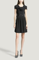 Black Cowl Neck Slim Lace Linking Bead Pleat Above Knee Fit & Flare Dress for Casual Party Evening