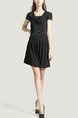 Black Cowl Neck Slim Lace Linking Bead Pleat Above Knee Fit & Flare Dress for Casual Party Evening