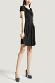 Black Cowl Neck Slim Lace Linking Bead Pleat Above Knee Fit & Flare Dress for Casual Party Evening