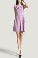 Purple Cowl Neck Slim Lace Linking Bead Pleat Above Knee Fit & Flare Dress for Casual Party Evening