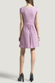 Purple Cowl Neck Slim Lace Linking Bead Pleat Above Knee Fit & Flare Dress for Casual Party Evening