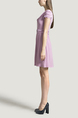 Purple Cowl Neck Slim Lace Linking Bead Pleat Above Knee Fit & Flare Dress for Casual Party Evening