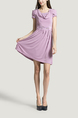 Purple Cowl Neck Slim Lace Linking Bead Pleat Above Knee Fit & Flare Dress for Casual Party Evening