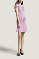 Purple Cowl Neck Slim Lace Linking Bead Pleat Above Knee Fit & Flare Dress for Casual Party Evening