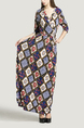 Colorful V Neck Placket Front Slim Grid Printed Knitted Band Belt Maxi  Dress for Casual Evening