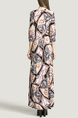 Apricot and Colorful Cowl Neck Loose Slim Band Belt Printed Maxi Dress for Casual Evening
