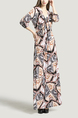 Apricot and Colorful Cowl Neck Loose Slim Band Belt Printed Maxi Dress for Casual Evening