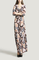 Apricot and Colorful Cowl Neck Loose Slim Band Belt Printed Maxi Dress for Casual Evening