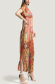 Red and Colorful V Neck Slim Chiffon Stripe Printed Adjustable Waist Two-Piece Dress for Casual Party Evening