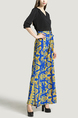 Black Blue and Yellow Slim V Neck Placket Front Linking Contrast Printed Band Belt Furcal Maxi Dress for Party Evening Cocktail