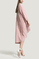 Pink Round Neck Loose Wave point Mesh Linking Irregular Long Sleeves Dress for Casual Party Evening