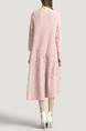 Pink Round Neck Loose Wave point Mesh Linking Irregular Long Sleeves Dress for Casual Party Evening