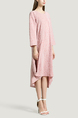 Pink Round Neck Loose Wave point Mesh Linking Irregular Long Sleeves Dress for Casual Party Evening