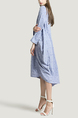Blue Round Neck Loose Wave point Mesh Linking Irregular Long Sleeves Dress for Casual Party Evening