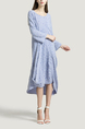 Blue Round Neck Loose Wave point Mesh Linking Irregular Long Sleeves Dress for Casual Party Evening
