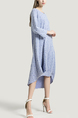 Blue Round Neck Loose Wave point Mesh Linking Irregular Long Sleeves Dress for Casual Party Evening