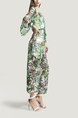 White and Colorful A-Line Plus Size Boat Neck Adjustable Chiffon Printed Drawstring Maxi Floral Dress for Casual Beach