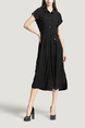 Black Plus Size Lapel Shirt Loose Slim Cardigan Single-breasted Midi Dress for Casual Office