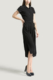 Black Plus Size Lapel Shirt Loose Slim Cardigan Single-breasted Midi Dress for Casual Office