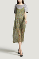 Grey and Yellow Round Neck T Shirt Knitted Sling Printed Two-Piece Dress for Casual Party