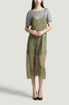 Grey and Yellow Round Neck T Shirt Knitted Sling Printed Two-Piece Dress for Casual Party