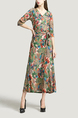 Colorful V Neck Plus Size Loose Full Skirt Linking Printed Midi Dress for Casual Party Evening