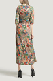 Colorful V Neck Plus Size Loose Full Skirt Linking Printed Midi Dress for Casual Party Evening