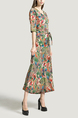Colorful V Neck Plus Size Loose Full Skirt Linking Printed Midi Dress for Casual Party Evening