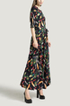 Navy Blue and Colorful Round Neck Plus Size Full Skirt Linking Printed Maxi Dress for Casual Party