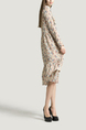 Cream and Colorful Loose Stand Collar Placket Front Single-breasted Linking Printed Long Sleeves Dress for Casual Party