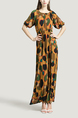 Colorful Round Neck Loose Full Skirt Adjustable Waist Printed Maxi Dress for Casual Party Evening