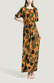 Colorful Round Neck Loose Full Skirt Adjustable Waist Printed Maxi Dress for Casual Party Evening