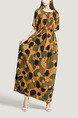 Colorful Round Neck Loose Full Skirt Adjustable Waist Printed Maxi Dress for Casual Party Evening