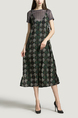 Grey and Colorful Round Neck T Shirt Knitted Sling Stripe Grid Printed Furcal Two-Piece Midi Dress for Casual Party