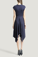 Navy Blue Slim Cowl Neck Linking Asymmetrical Hem Zipped A-Line Dress for Party Evening Cocktail Ball