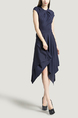 Navy Blue Slim Cowl Neck Linking Asymmetrical Hem Zipped A-Line Dress for Party Evening Cocktail Ball