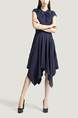 Navy Blue Slim Cowl Neck Linking Asymmetrical Hem Zipped A-Line Dress for Party Evening Cocktail Ball