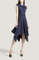 Navy Blue Slim Cowl Neck Linking Asymmetrical Hem Zipped A-Line Dress for Party Evening Cocktail Ball