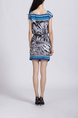 Colorful Boat Neck Plus Size Linking Elastic Printed Pocket Above Knee Dress for Casual Party Office