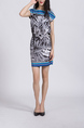 Colorful Boat Neck Plus Size Linking Elastic Printed Pocket Above Knee Dress for Casual Party Office