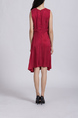 Wine red Round Neck Loose Full Skirt Linking Zipped Ruffled Knee Length Dress for Casual Office Party