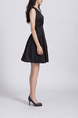 Black V Neck Placket Front Slim Full Skirt Zipped Linking Pleat Above Knee Fit & Flare Dress for Casual Party Evening Cocktail Nightclub