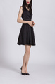 Black V Neck Placket Front Slim Full Skirt Zipped Linking Pleat Above Knee Fit & Flare Dress for Casual Party Evening Cocktail Nightclub