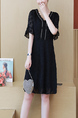 Black V Neck Plus Size Slim Rhinestone Figured Flare Sleeve Fit & Flare Above Knee Lace Dress for Casual Party Office