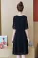 Black V Neck Plus Size Slim Rhinestone Figured Flare Sleeve Fit & Flare Above Knee Lace Dress for Casual Party Office