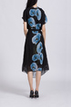 Black and Blue Floral Midi Dress for Casual Party Office