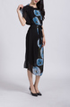 Black and Blue Floral Midi Dress for Casual Party Office