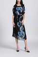 Black and Blue Floral Midi Dress for Casual Party Office